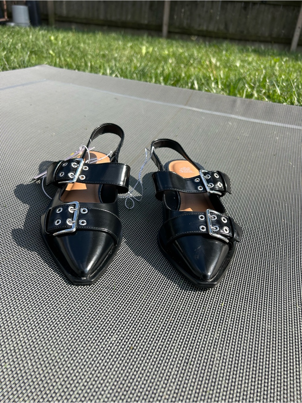 Size 7 Peyton Double Buckle black Slingback Flats by wild fable alt alternative - Picture 2 of 10